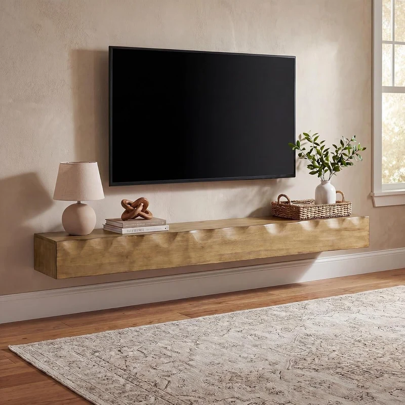 Tribesigns Meuble TV mural 160 cm en bois massif, Étagère TV suspendue pour écrans jusqu'à 75 pouces