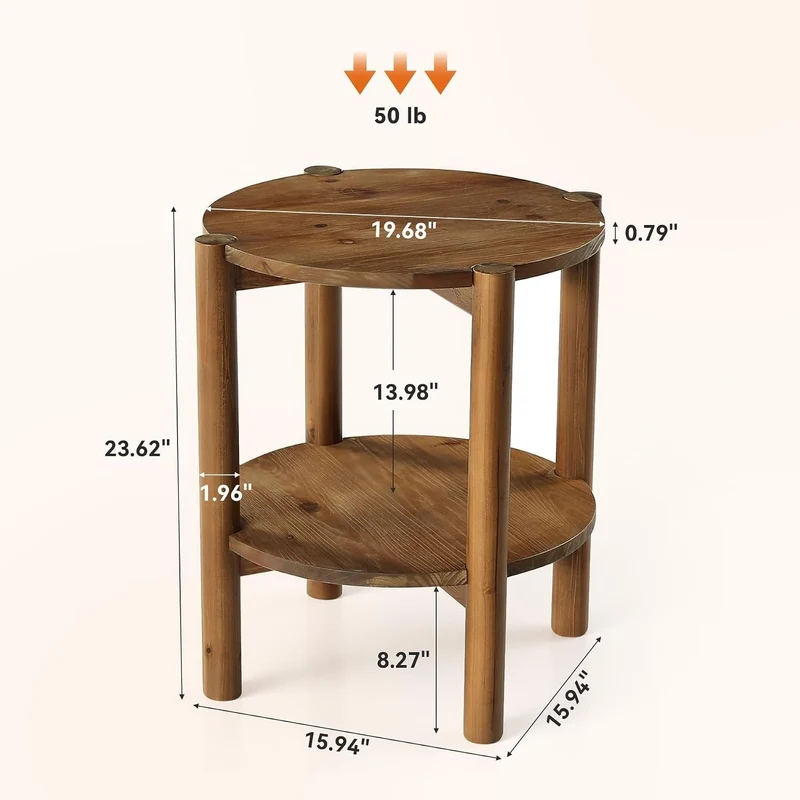 Tribesigns Table d'appoint ronde en bois massif à 2 niveaux, Table de canapé compacte