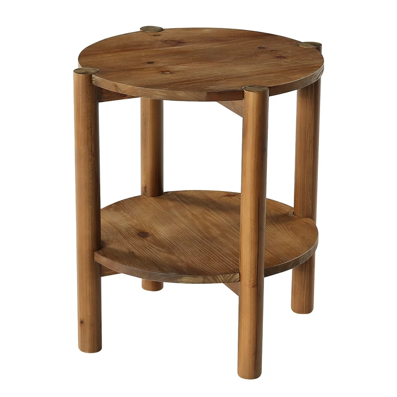 Tribesigns Table d'appoint ronde en bois massif à 2 niveaux, Table de canapé compacte