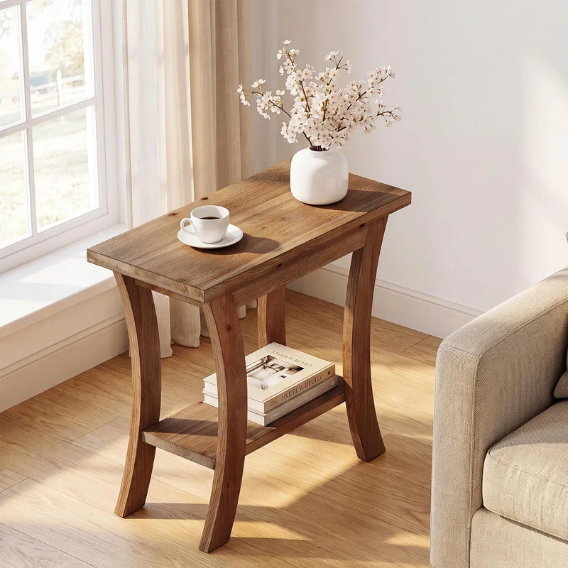 Tribesigns Table d'appoint en bois massif avec étagère, Table de canapé étroite de style champêtre