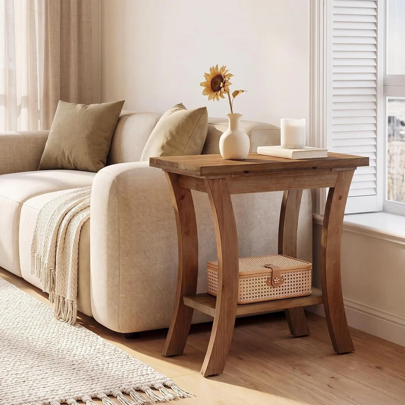 Tribesigns Table d'appoint en bois massif avec étagère, Table de canapé étroite de style champêtre