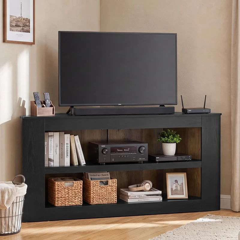 Tribesigns Meuble TV d'angle à 2 niveaux, Meuble TV trapézoïdal