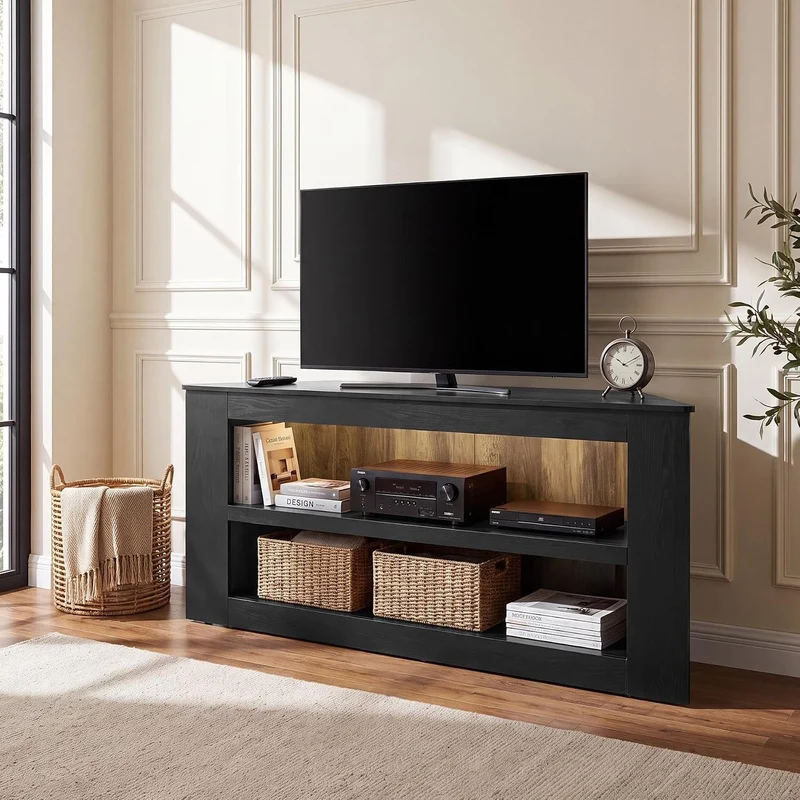 Tribesigns Meuble TV d'angle à 2 niveaux, Meuble TV trapézoïdal