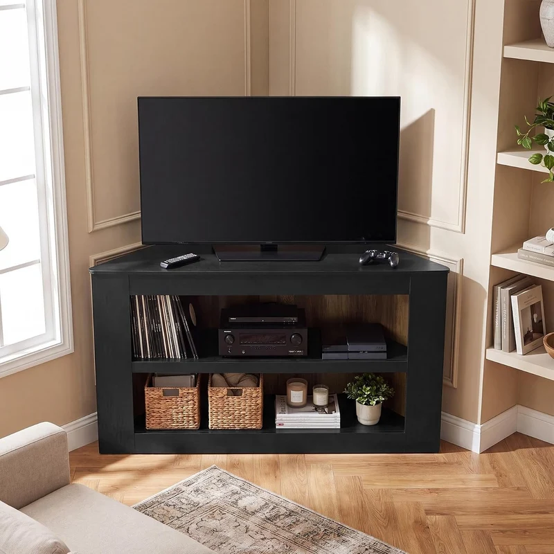 Tribesigns Meuble TV d'angle à 2 niveaux, Meuble TV trapézoïdal