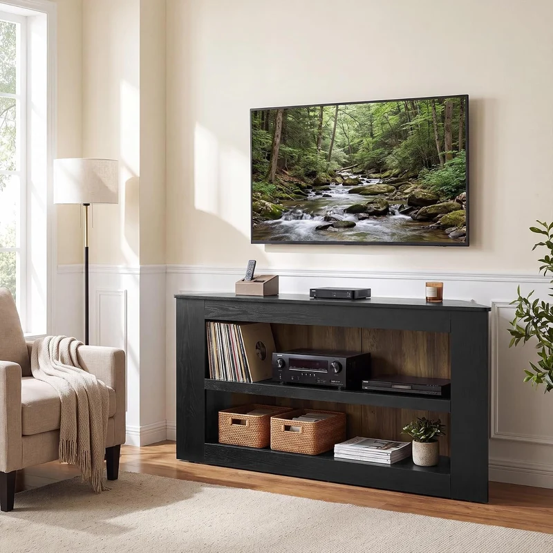 Tribesigns Meuble TV d'angle à 2 niveaux, Meuble TV trapézoïdal