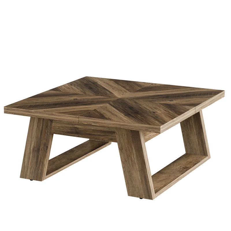 Tribesigns Table basse carrée 100 cm, Table de salon style maison de campagne