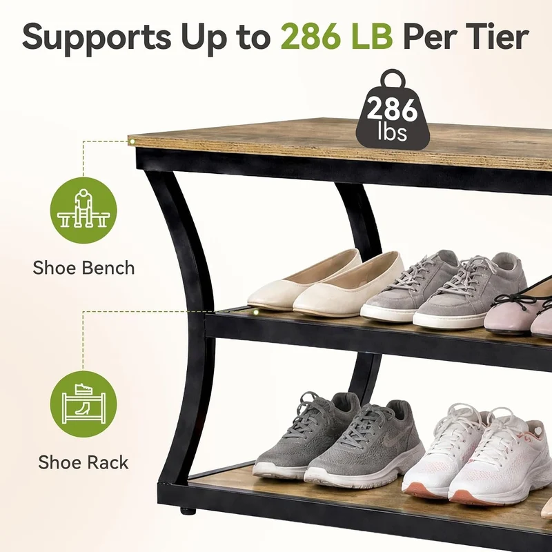 Tribesigns Banc à chaussures à 3 niveaux, Meuble à chaussures spacieux avec assise