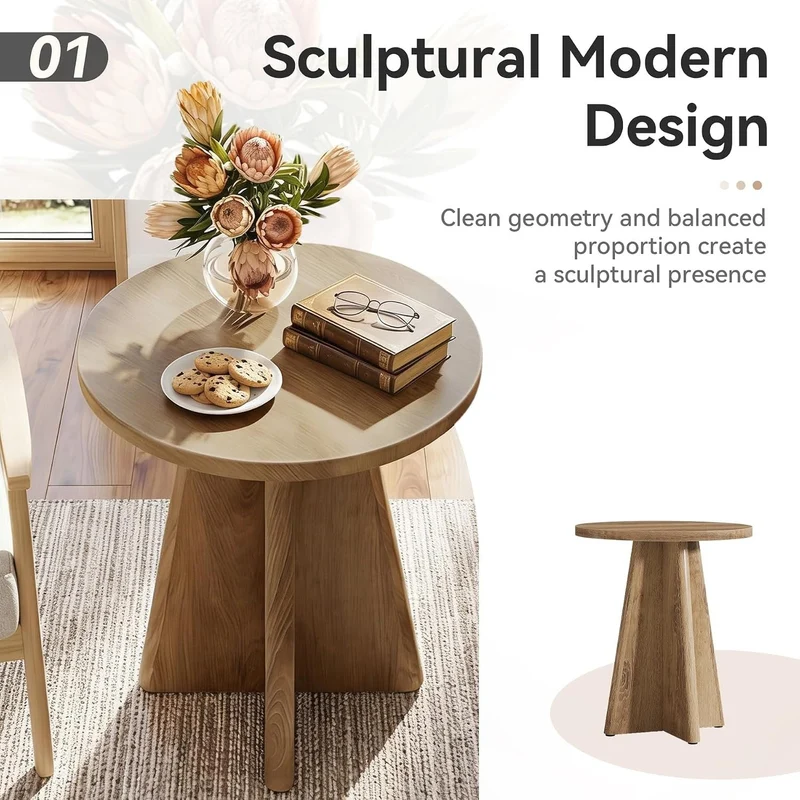 Tribesigns Table d'appoint ronde de 50 cm, Table de canapé avec piètement en croix unique