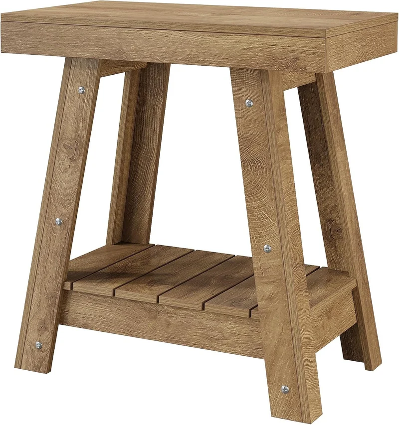 Tribesigns Table d'appoint en bois avec 2 étagères, Table d'appoint étroite style maison de campagne, table de chevet et bout de canapé
