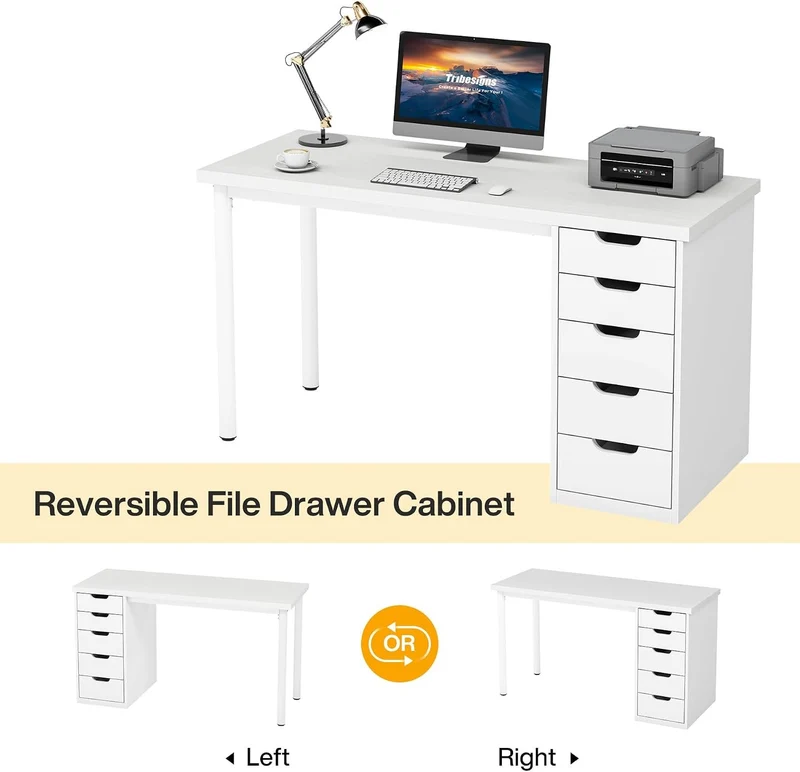 Tribesigns Bureau 120 cm avec 5 tiroirs Bureau d'ordinateur compact avec espaces de rangement