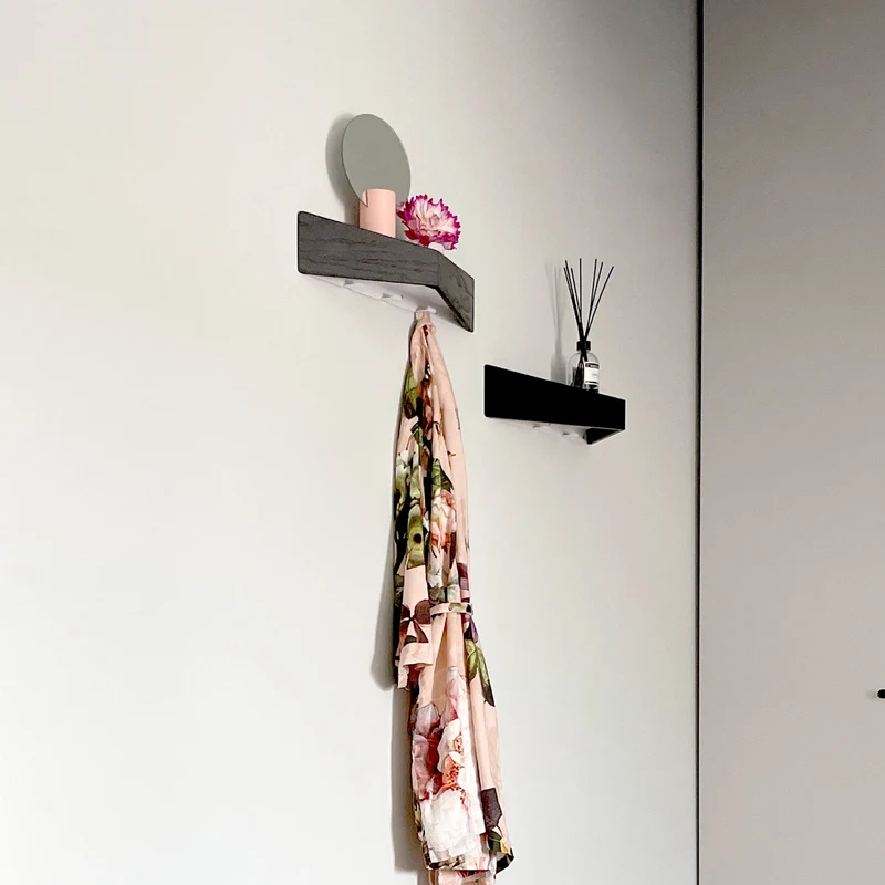 Pelican Wall Shelf with Hidden Hooks · Medium Black