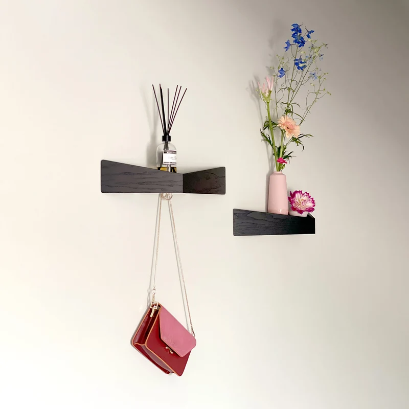 Pelican Wall Shelf with Hidden Hooks · Large Black