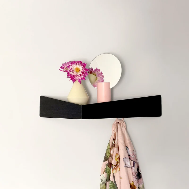 Pelican Wall Shelf with Hidden Hooks · Large Black