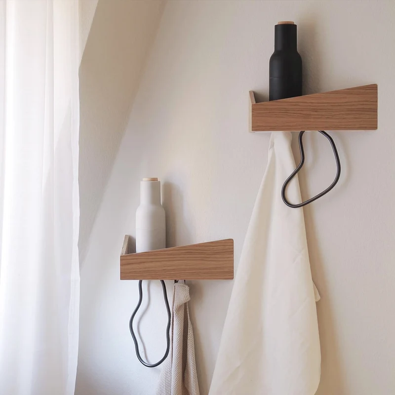 Pelican Wall Shelf with Hidden Hooks · Medium Oak