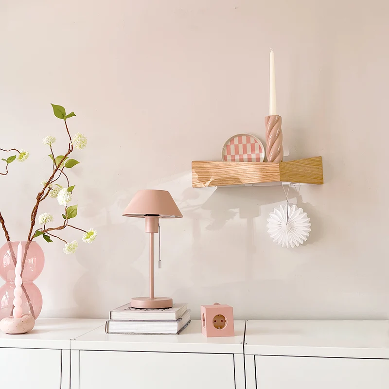 Pelican Wall Shelf with Hidden Hooks · Medium Oak