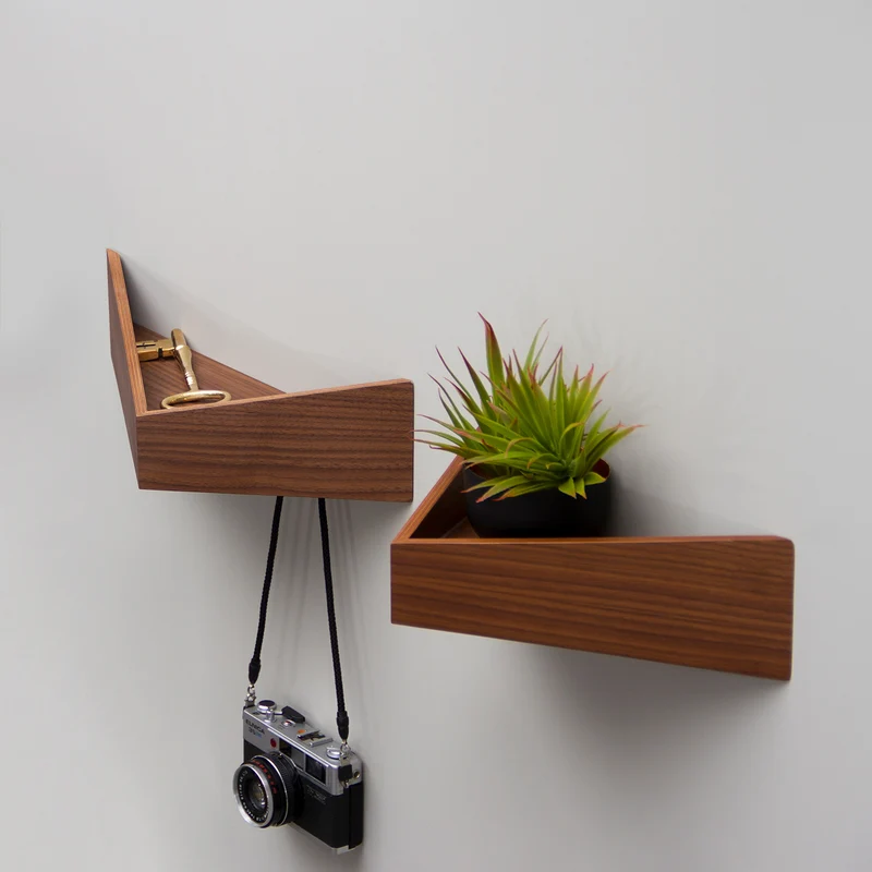 Pelican Wall Shelf with Hidden Hooks · Small Walnut