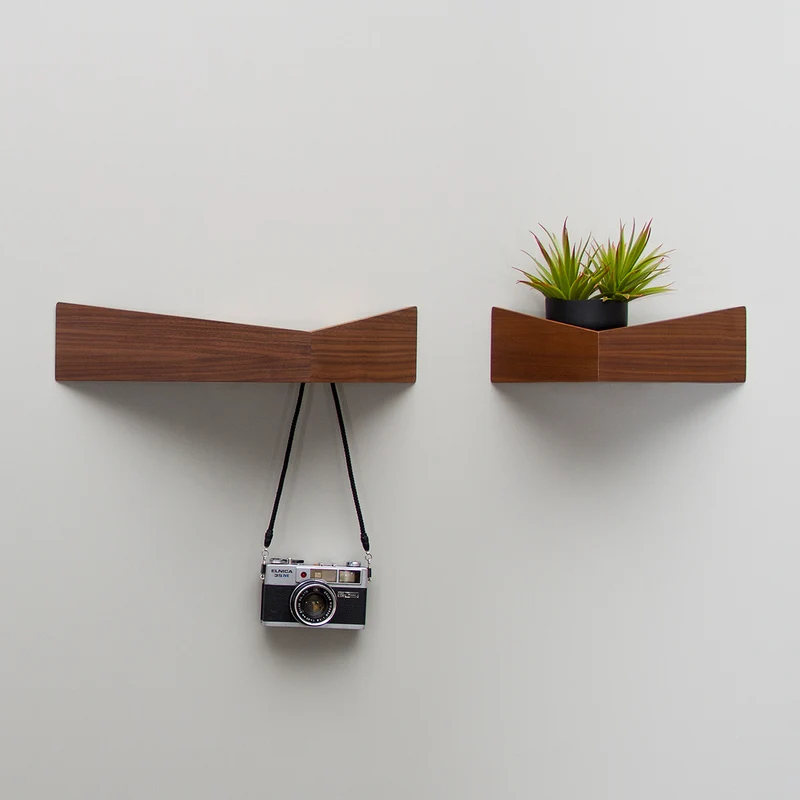 Pelican Wall Shelf with Hidden Hooks · Large Walnut