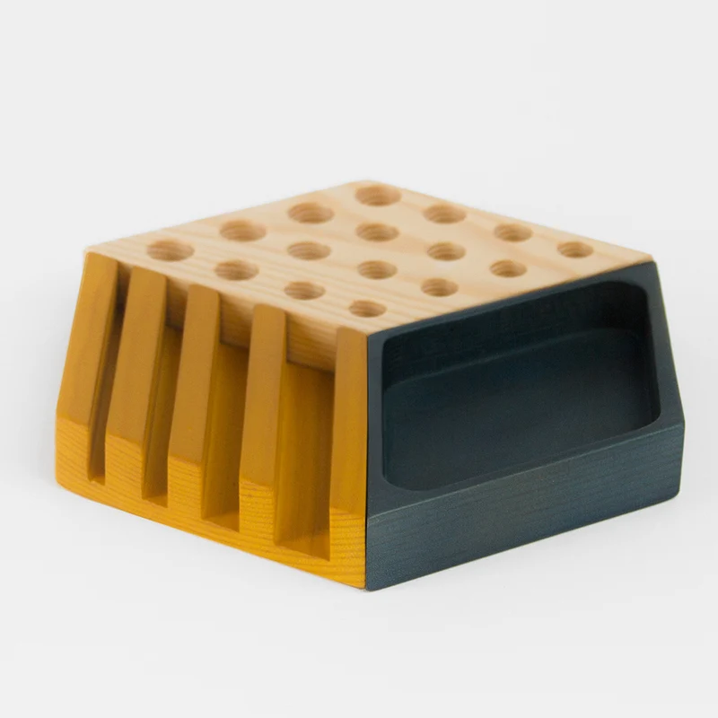 Kesito Desk Organizer · Blue, mustard and wood