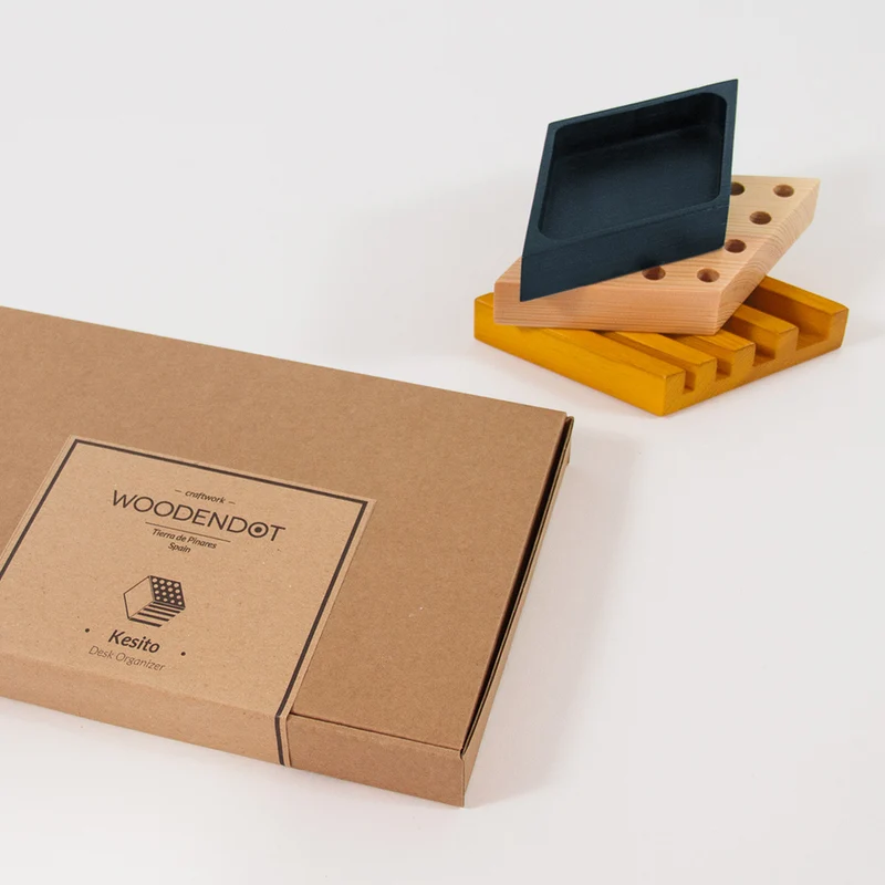 Kesito Desk Organizer · Blue, mustard and wood