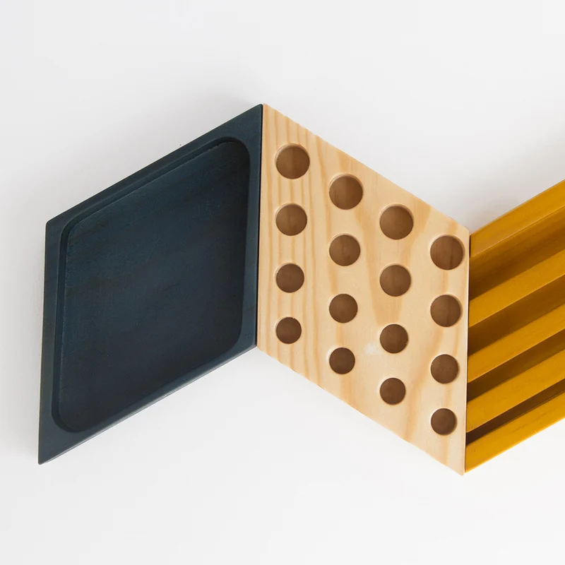 Kesito Desk Organizer · Blue, mustard and wood