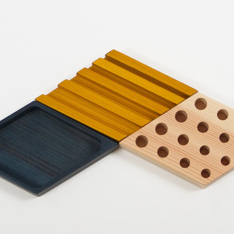 Kesito Desk Organizer · Blue, mustard and wood