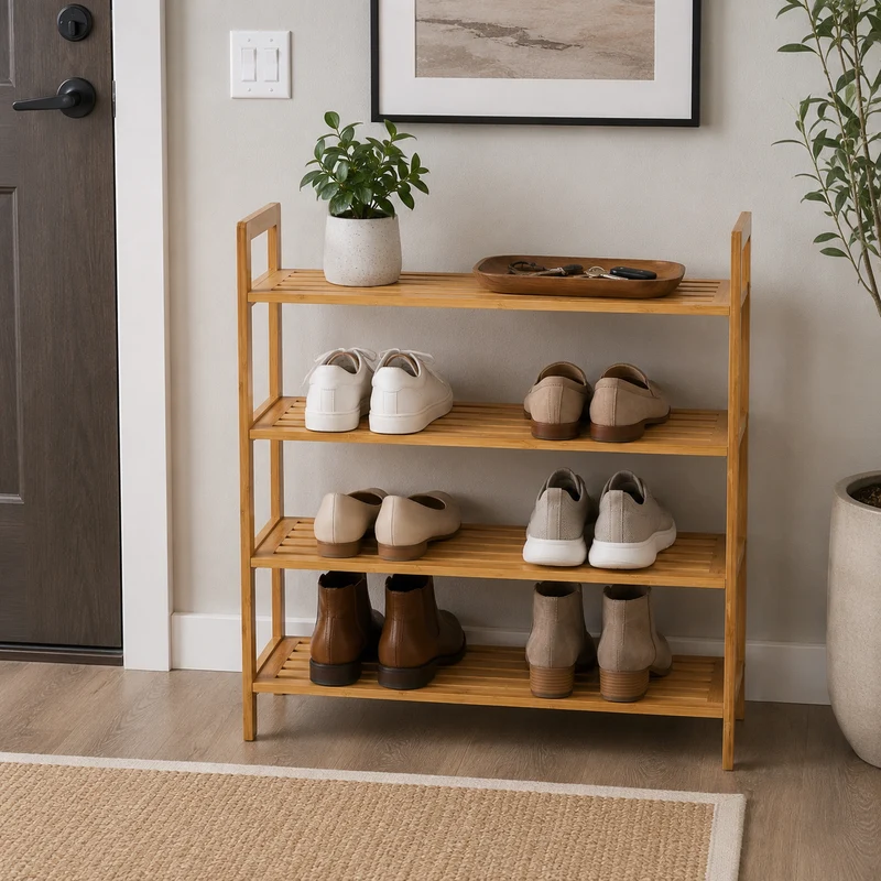 Zynix Natural Bamboo 4-Tier Shoe Rack