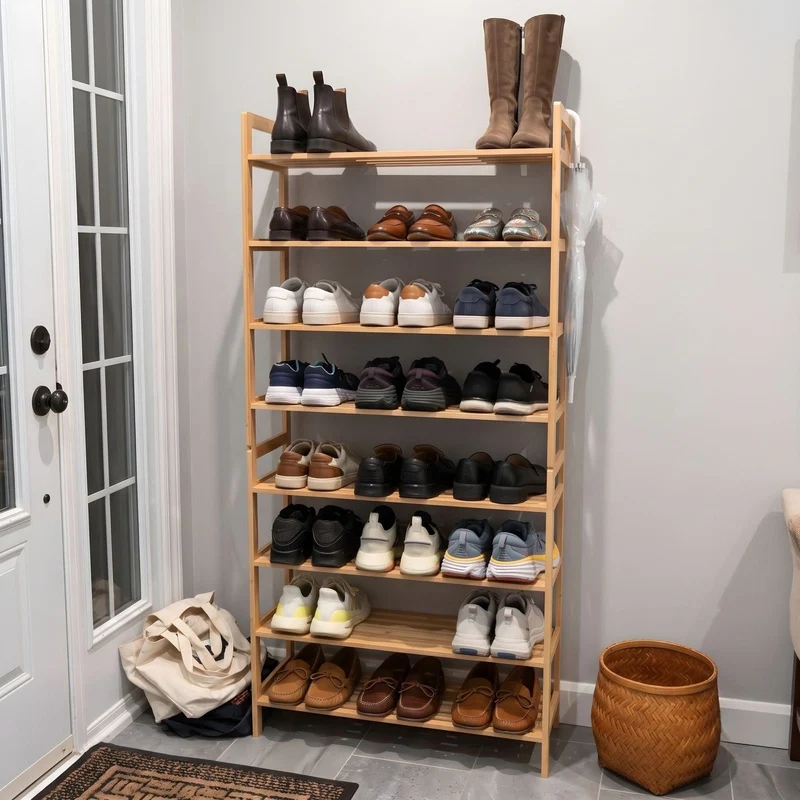 Zynix Natural Bamboo 4-Tier Shoe Rack