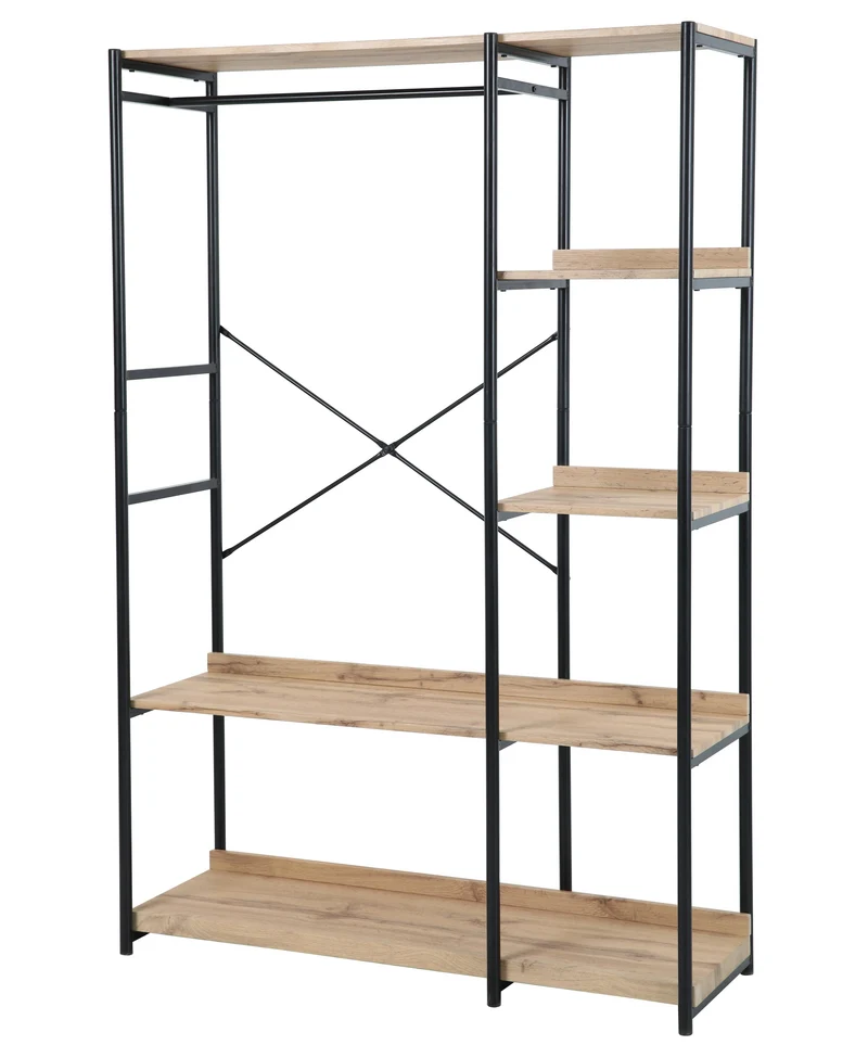 Zynix Premium Heavy-Duty Garment Rack with 4 Shelves, Light Oak