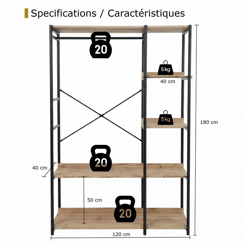 Zynix Premium Heavy-Duty Garment Rack with 4 Shelves, Light Oak