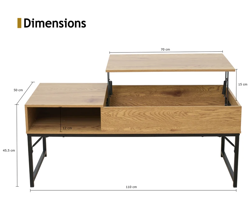 Zynix Lift-Top Coffee Table with Hidden Storage Shelf