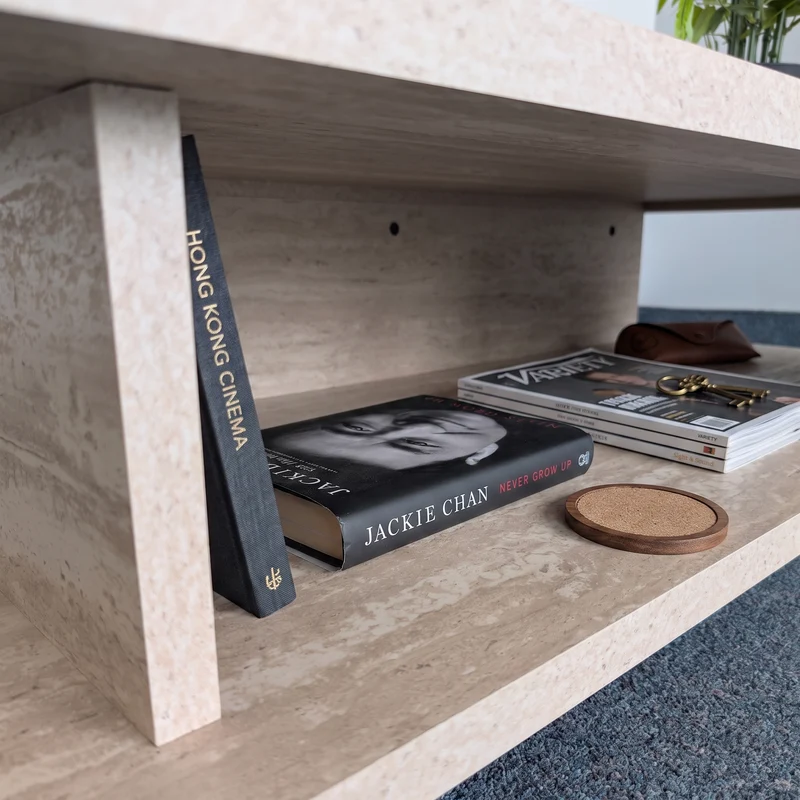 Zynix Rectangular Traverline Coffee Table with Storage Shelf