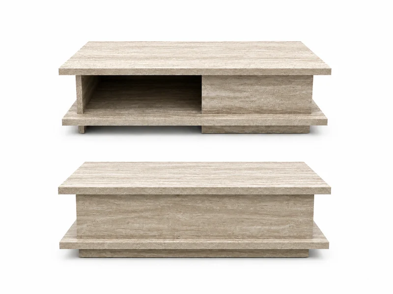 Zynix Rectangular Traverline Coffee Table with Storage Shelf