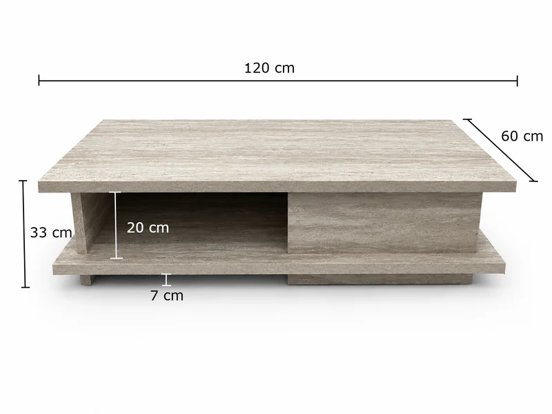 Zynix Rectangular Traverline Coffee Table with Storage Shelf