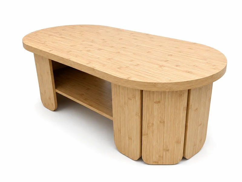 Zynix Oval Coffee Table with Lower Shelf, Natural Bamboo Finish