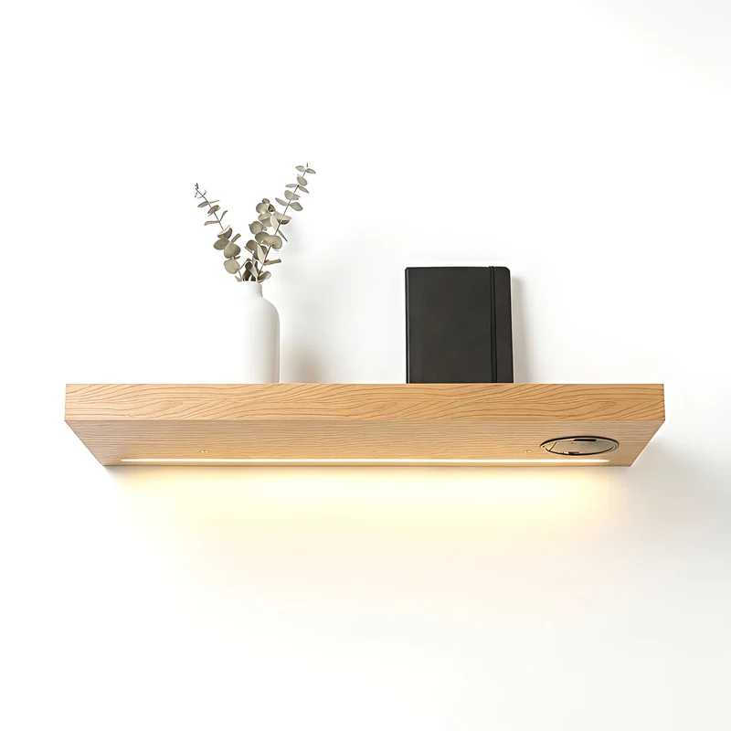 Zynix Floating Wall Shelf 60cm wide, LED Light, Yellow Oak