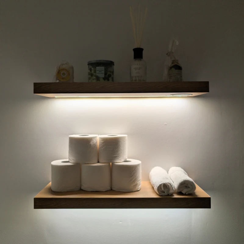 Zynix Floating Wall Shelf 60cm wide, LED Light, Yellow Oak