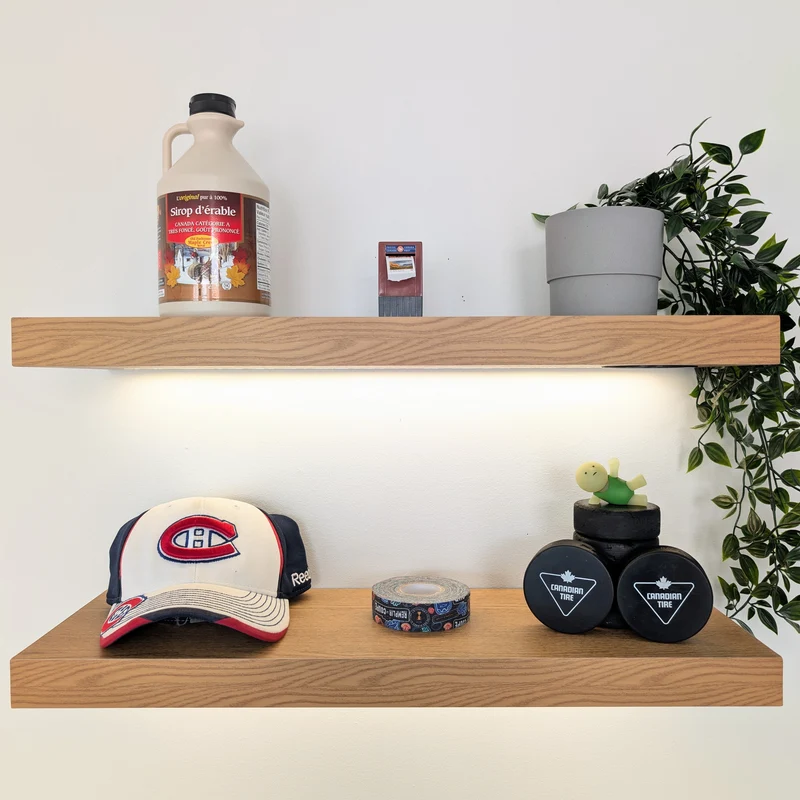 Zynix Floating Wall Shelf 60cm wide, LED Light, Yellow Oak
