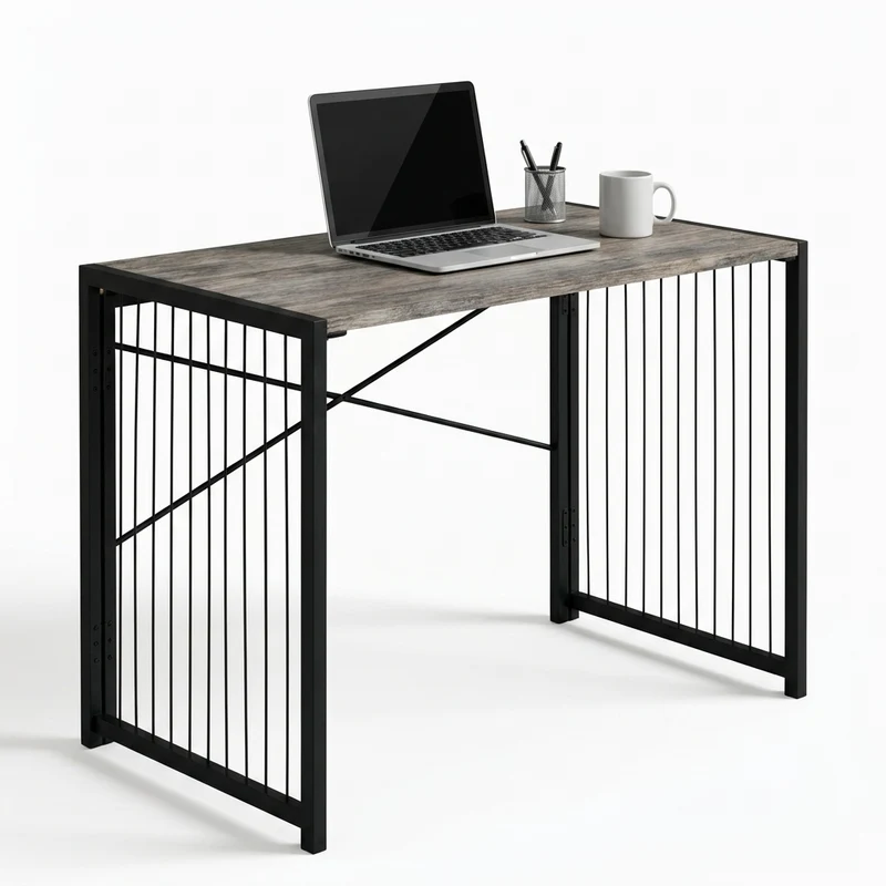 Zynix Foldable Table, Space-Saving Folding Desk & Work Table, Grey Oak
