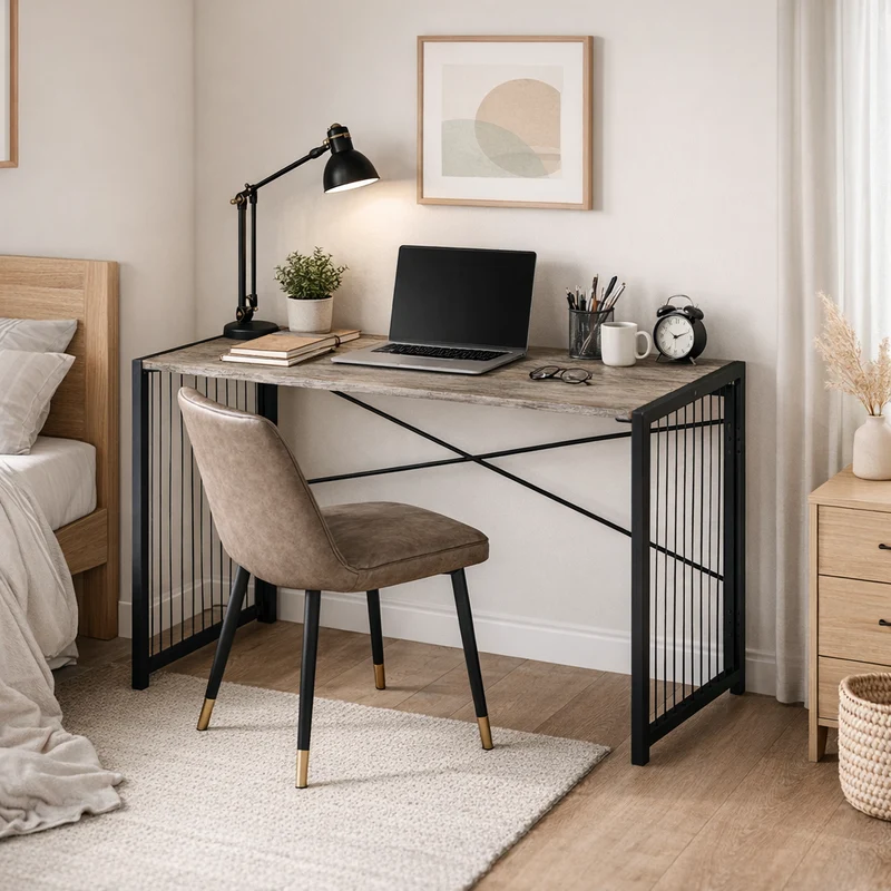 Zynix Foldable Table, Space-Saving Folding Desk & Work Table, Grey Oak