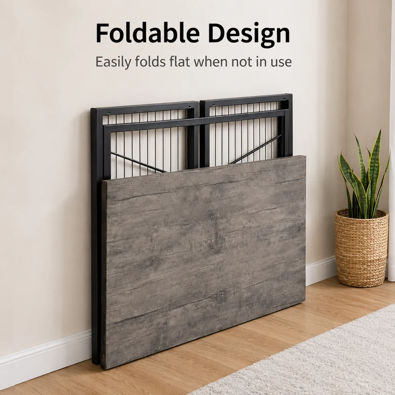 Zynix Foldable Table, Space-Saving Folding Desk & Work Table, Grey Oak