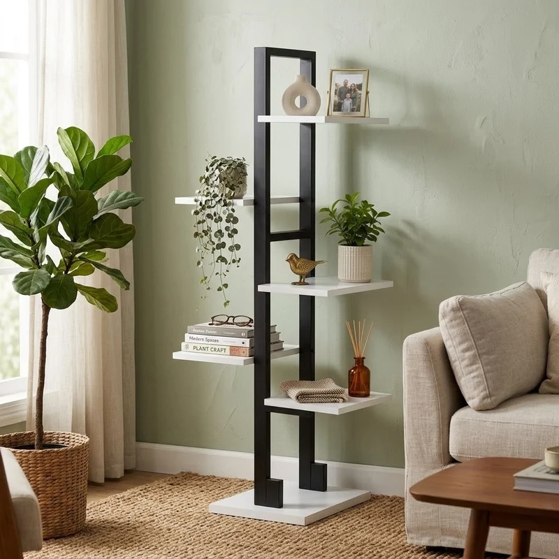 Zynix Modern 5-Tier Display Shelf - White & Black