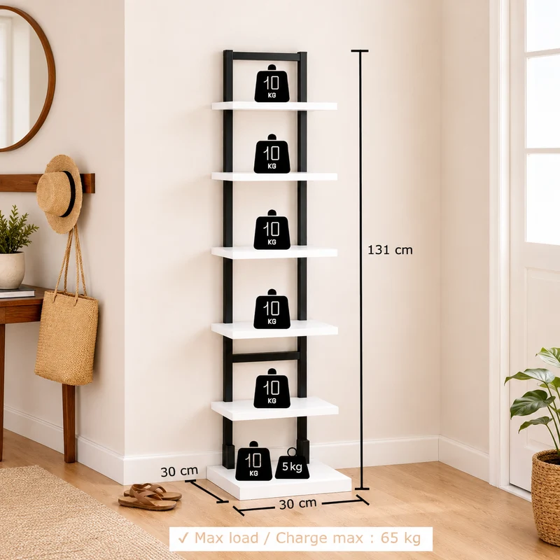 Zynix Modern 5-Tier Display Shelf - White & Black