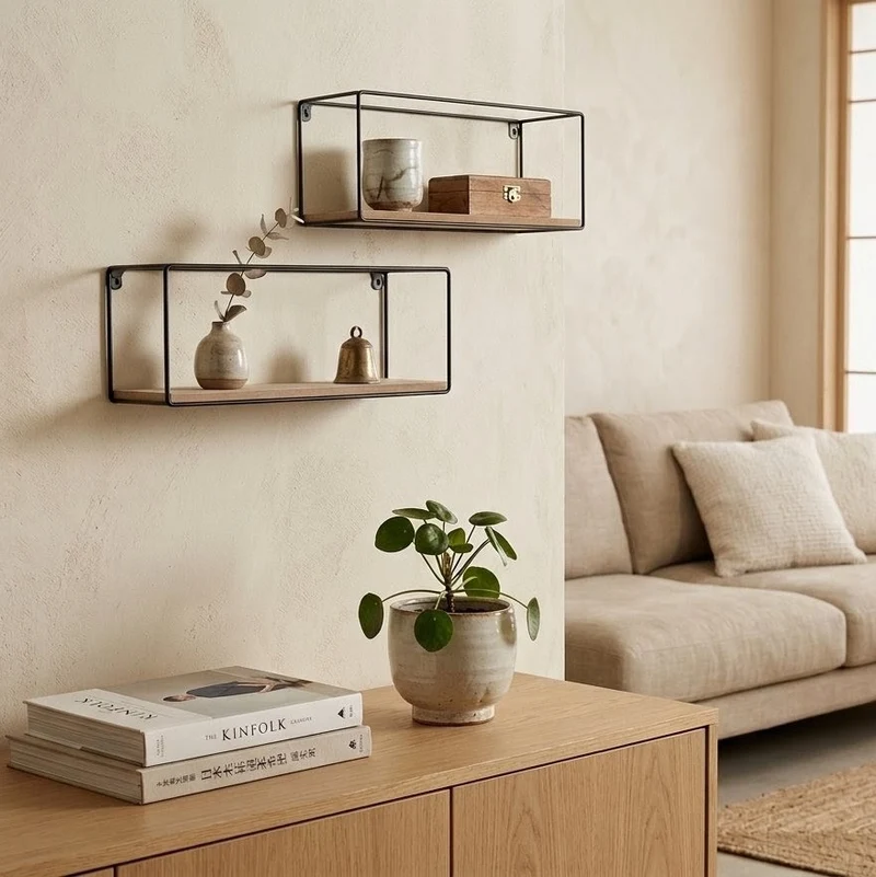 Zynix Wood & Metal Floating Wall Shelf | Square & Rectangular