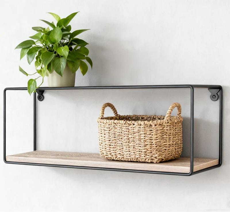 Zynix Wood & Metal Floating Wall Shelf | Square & Rectangular