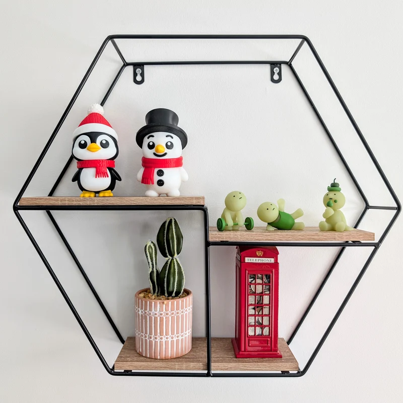 Zynix Hexagonal Wall Shelf | Modern Wood & Metal Design