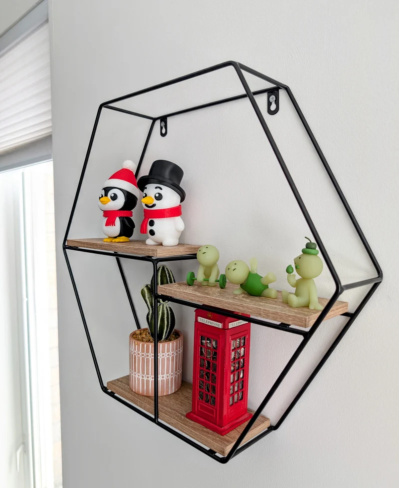 Zynix Hexagonal Wall Shelf | Modern Wood & Metal Design