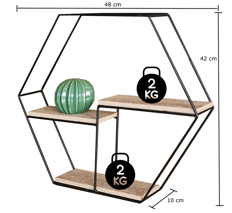 Zynix Hexagonal Wall Shelf | Modern Wood & Metal Design