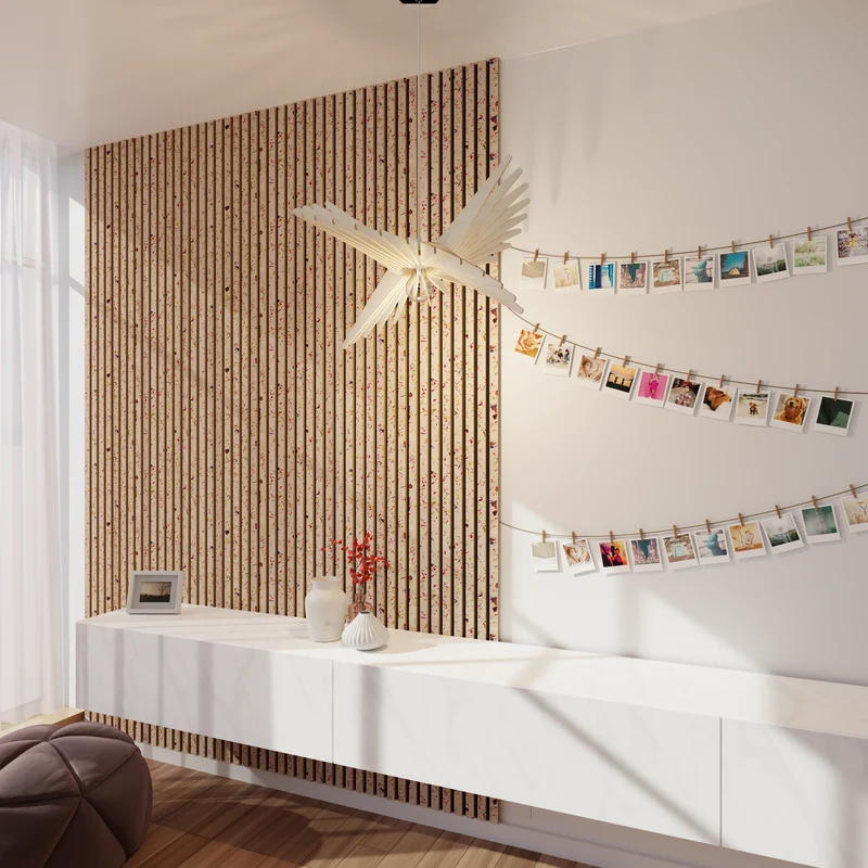Acoupanneau Organique - Panneau acoustique en tasseaux de bois colorés