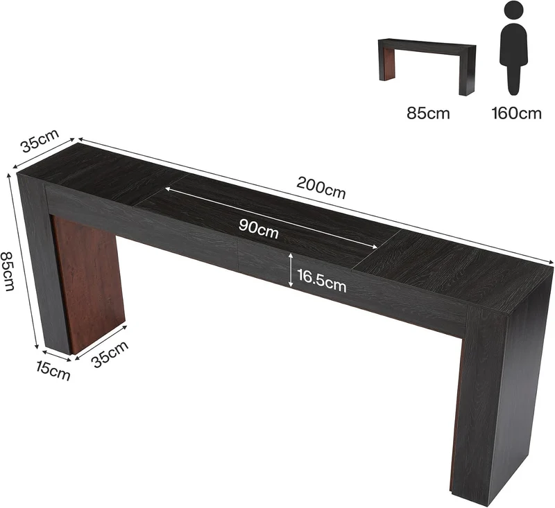 Tribesigns Console extra-longue de 200 cm, Table d'entrée bicolore marron et noir