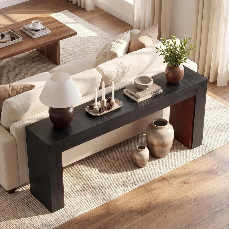 Tribesigns Console extra-longue de 200 cm, Table d'entrée bicolore marron et noir